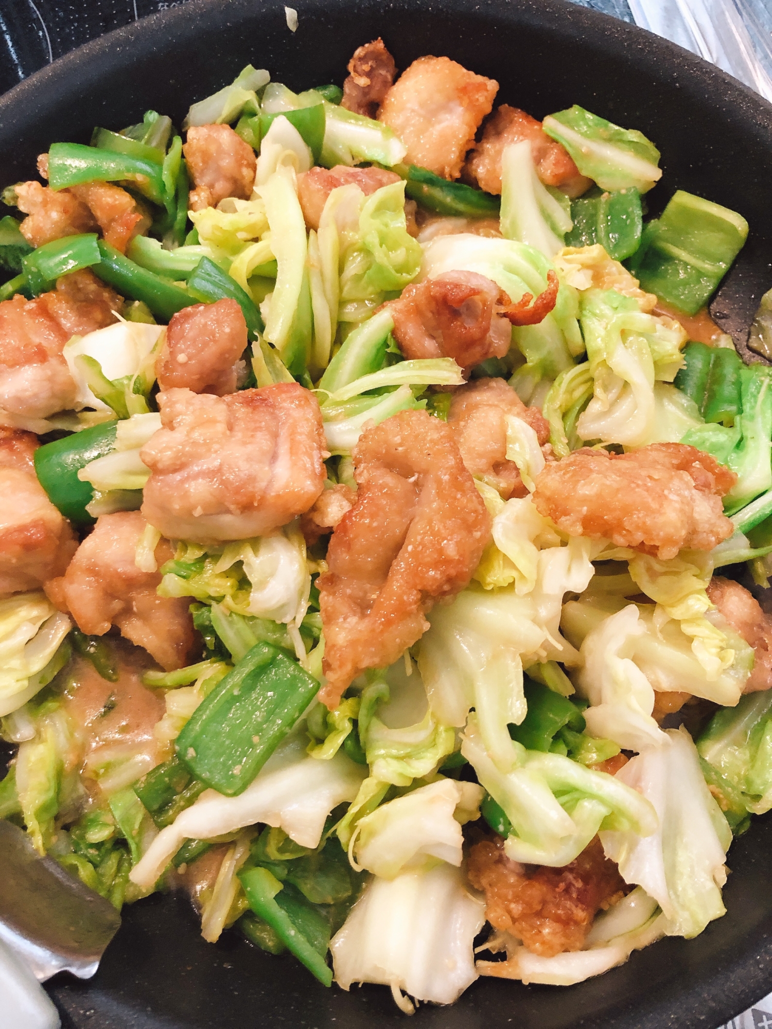 鶏唐揚げの野菜炒め