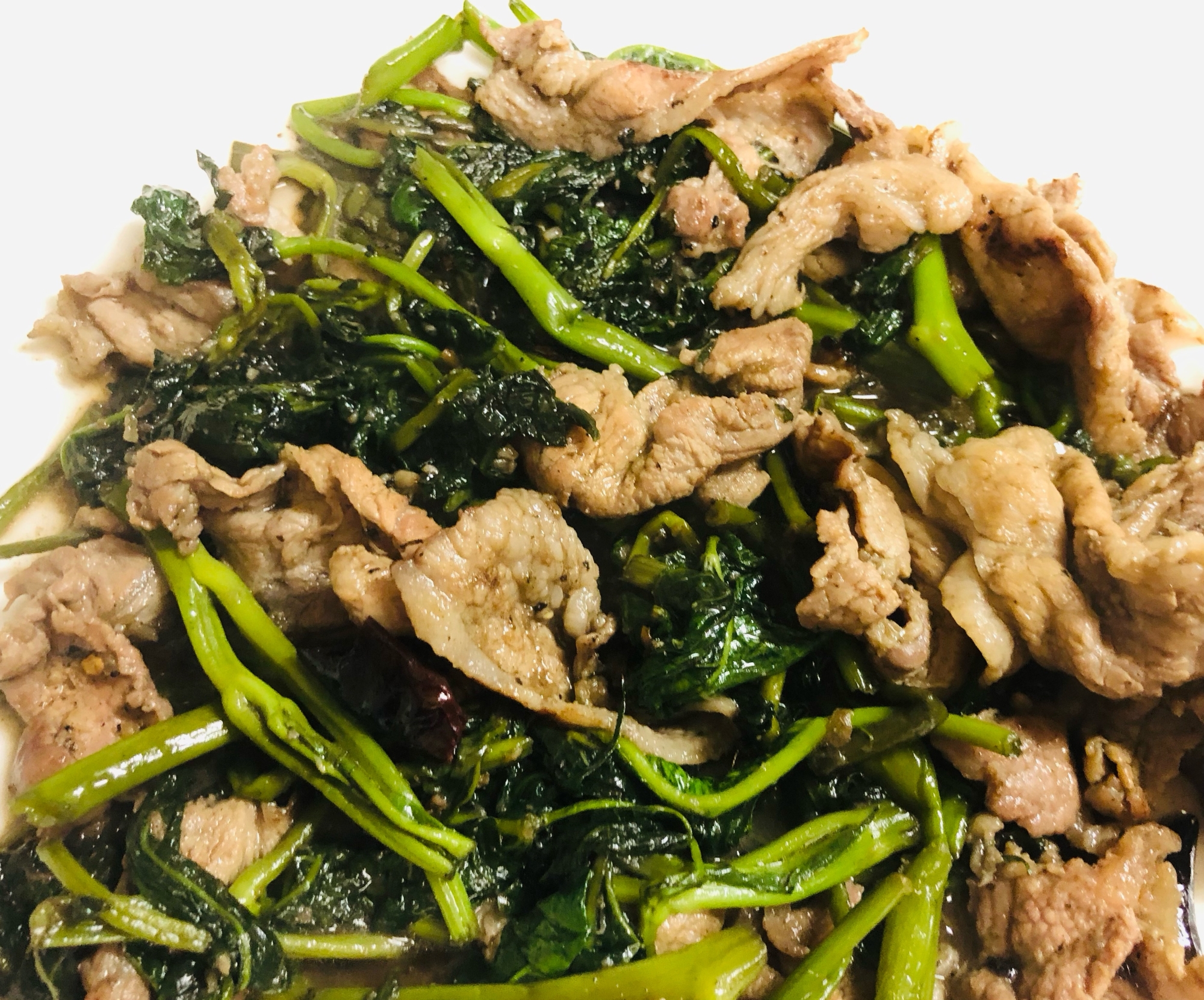 にんにく塩麹入り♪空芯菜と豚こまの中華炒め