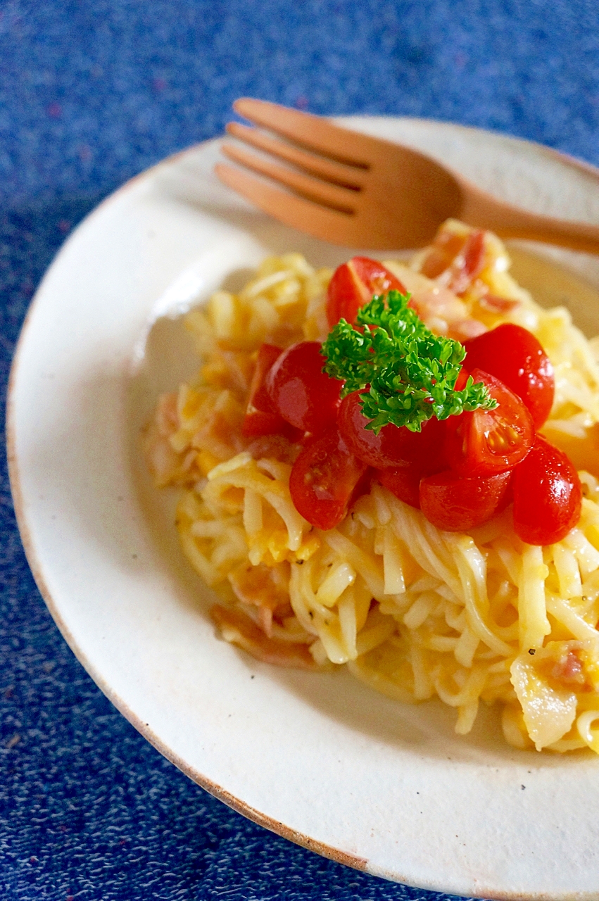 レンチン麺で♪カルボナーラ風うどん