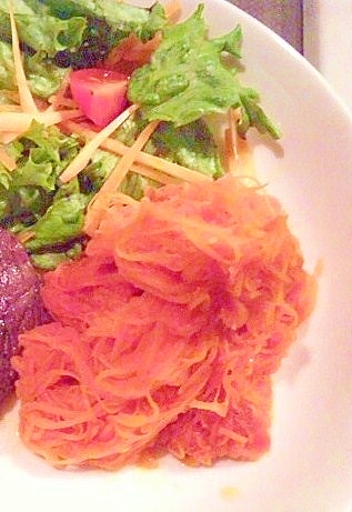 【超簡単・ヘルシー】人参のパスタ風アラビアータ