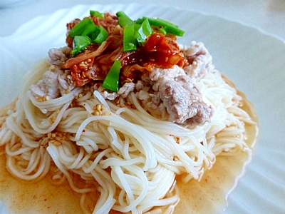 【簡単】キムチ冷しゃぶそうめん