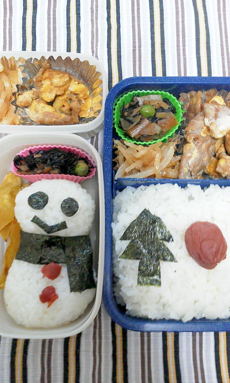梅と海苔だけでいいんじゃない?!雪だるま弁当