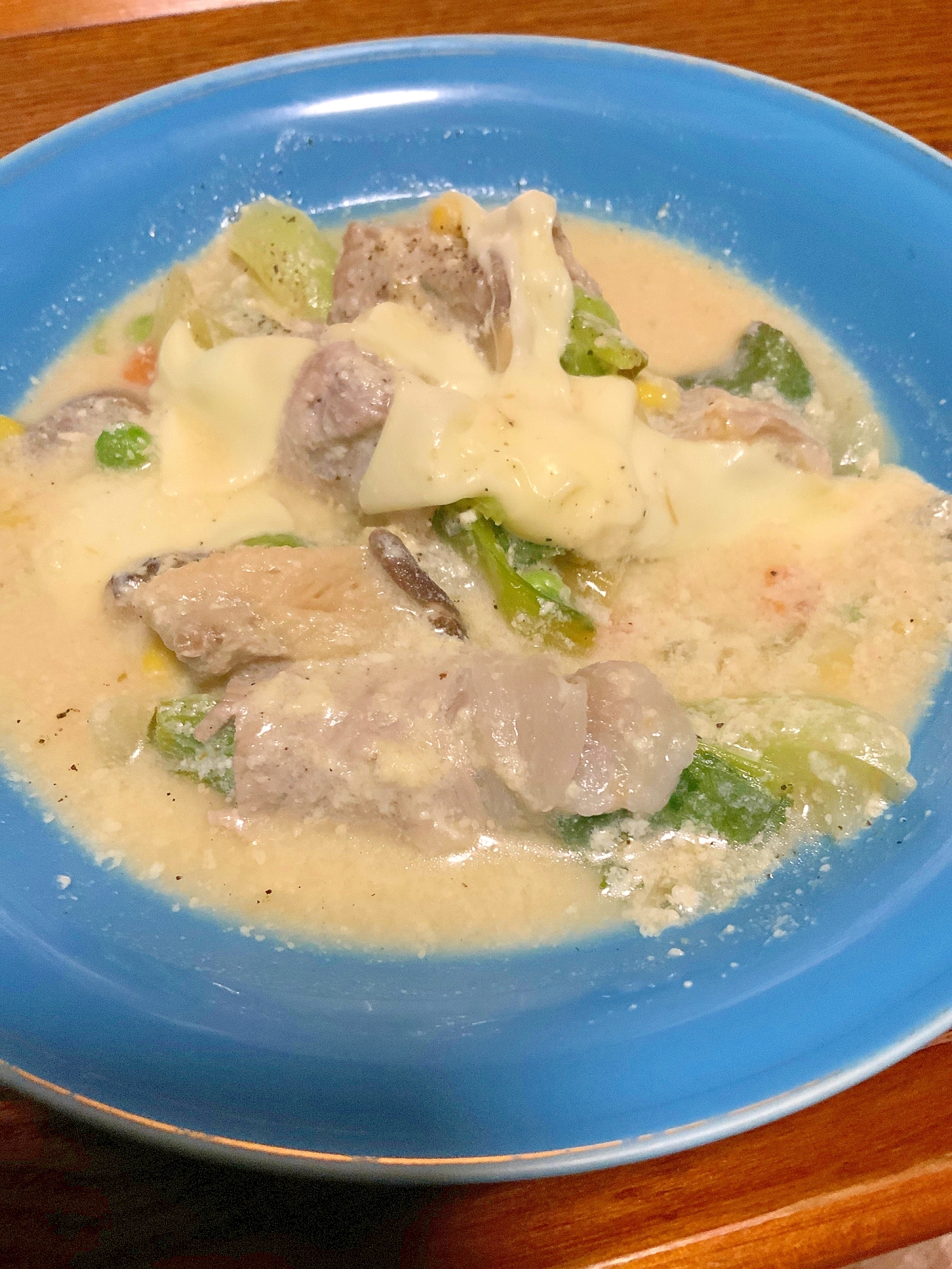 クリーム煮★チンゲン菜のベーコン（豚スライス）巻き