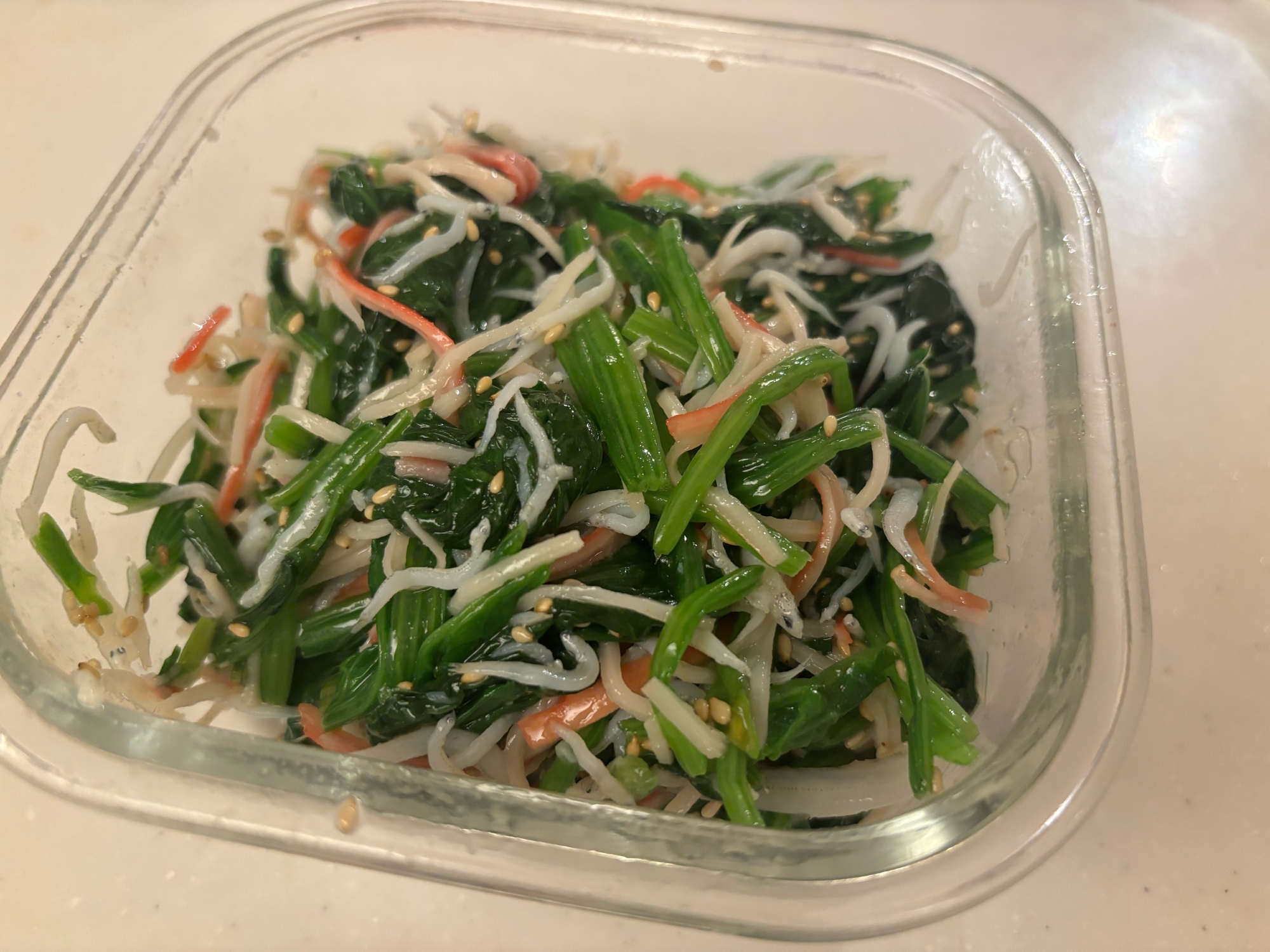 お弁当の副菜に！ほうれん草とカニカマしらすのナムル