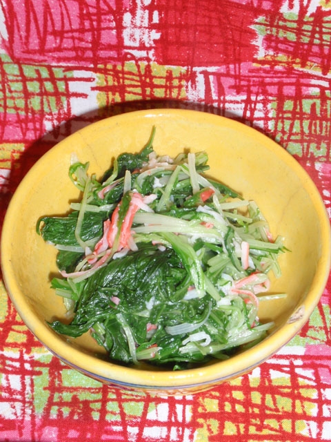 水菜とカニかまの塩麹炒め