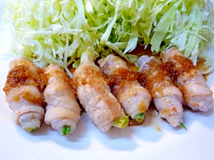 お弁当にもＯＫ♪　ネギ豚肉巻きの生姜焼き
