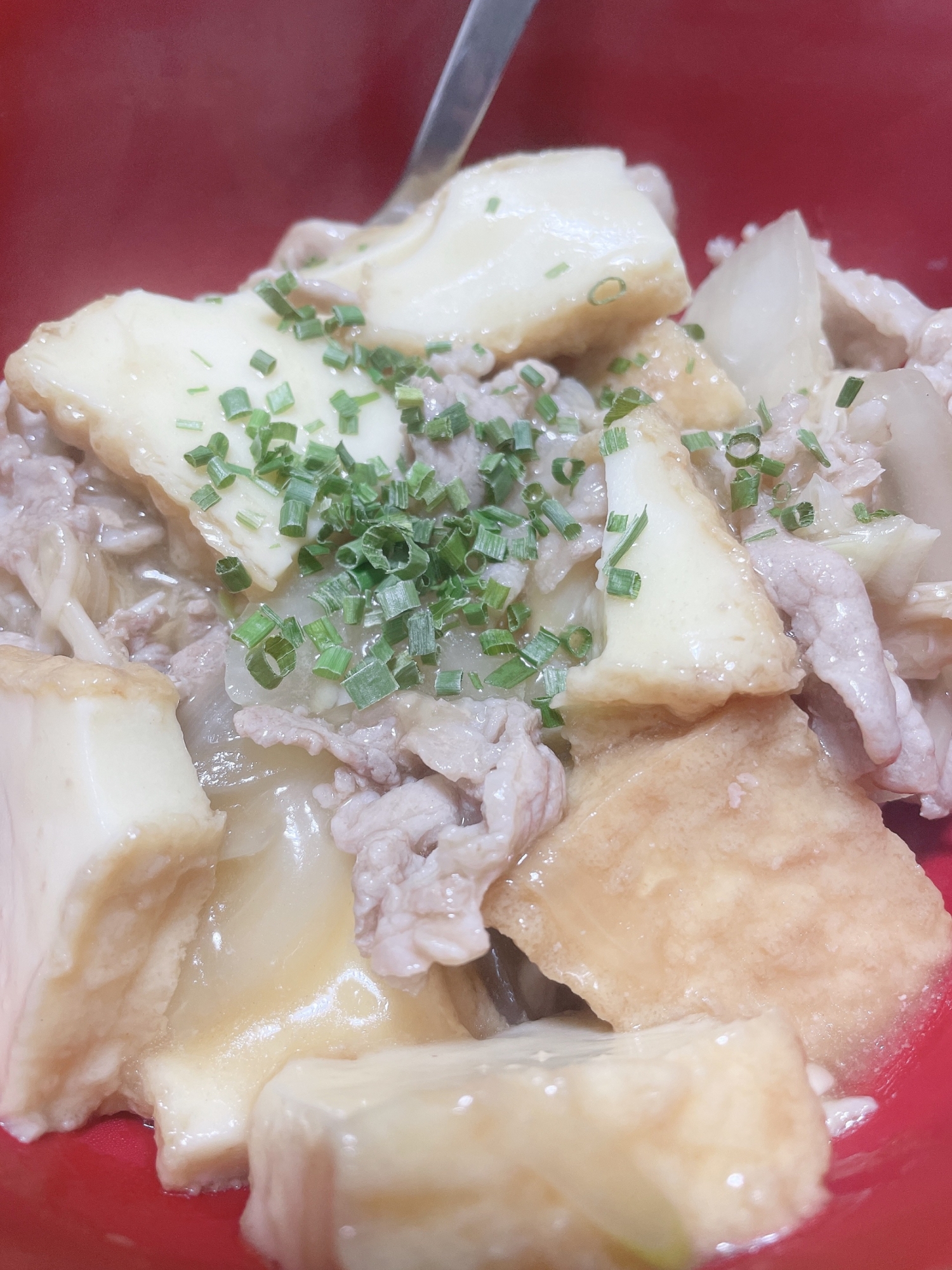 厚揚げと豚肉のうま煮丼