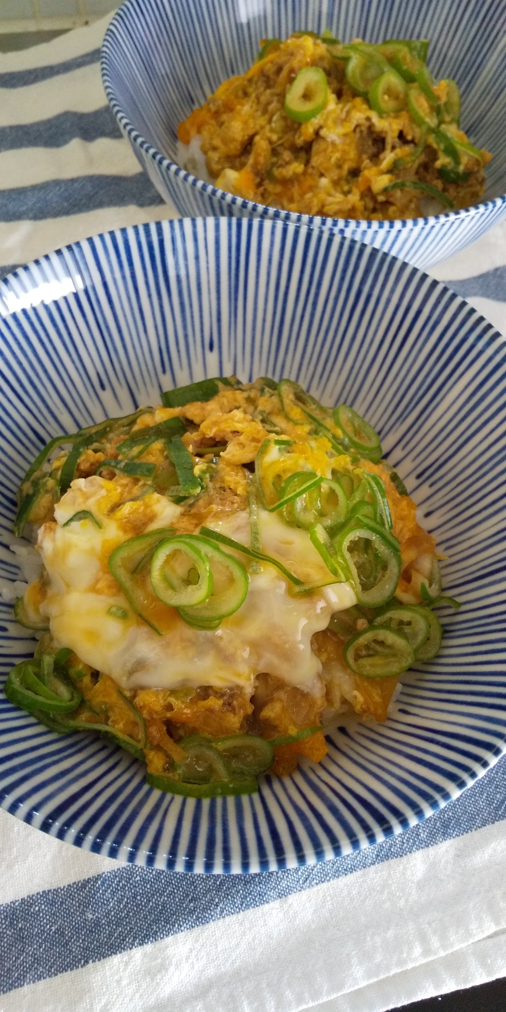 簡単☆美味しい☆鶏ひき肉と葱の親子丼