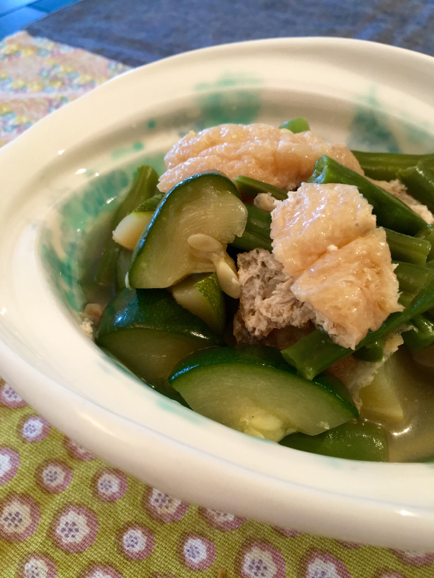 いんげんとズッキーニの油揚げ煮♩