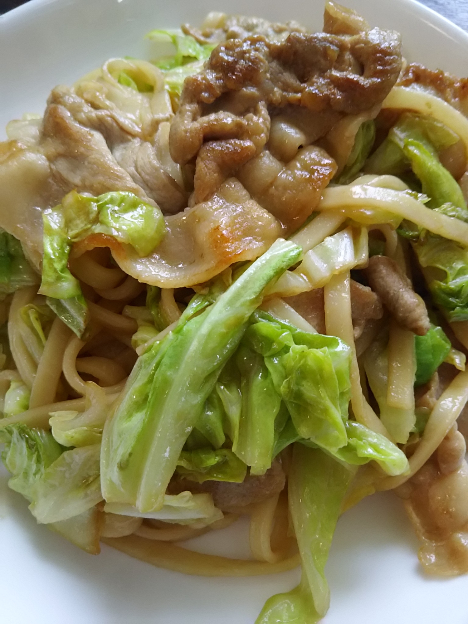 豚肉とキャベツの焼うどん(^^)