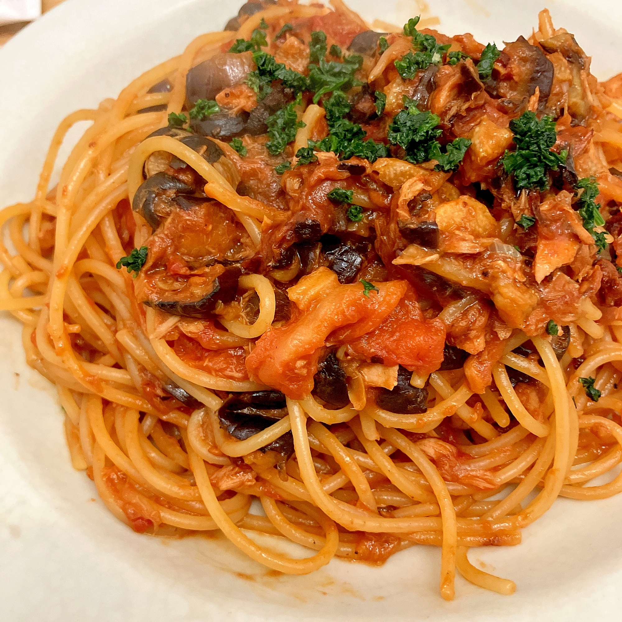 ワンパン★ツナとなすのトマトパスタ