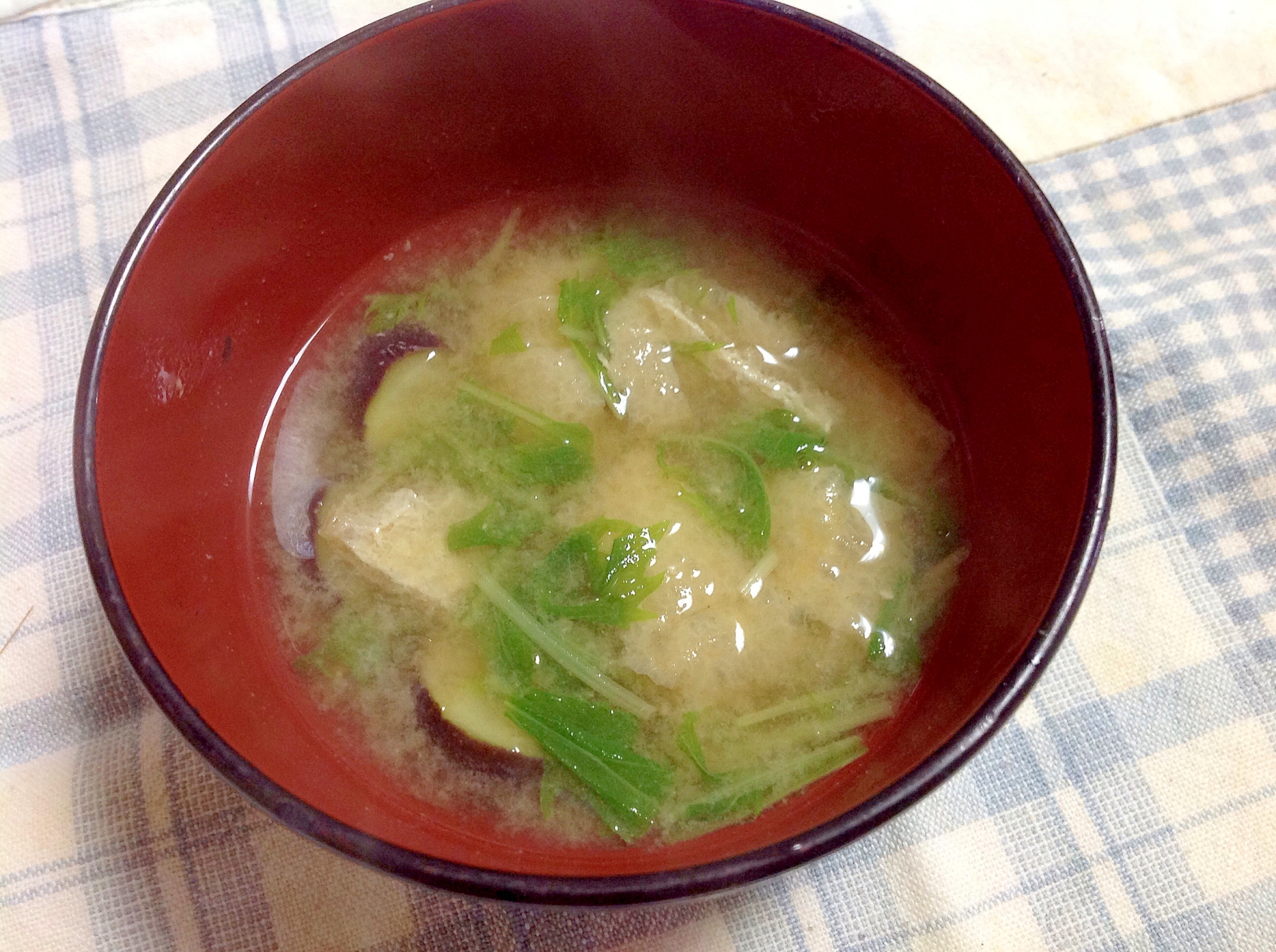 水菜と油揚げのお味噌汁♪