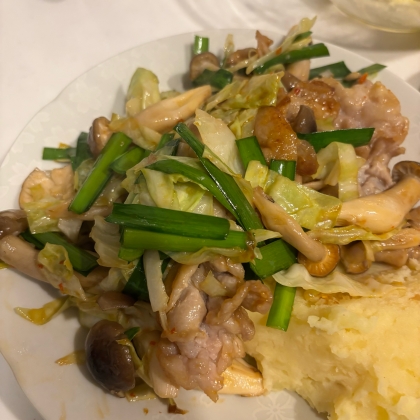 キャベツ追加してみました。
豆板醤が効いてご飯が進むおかずでした