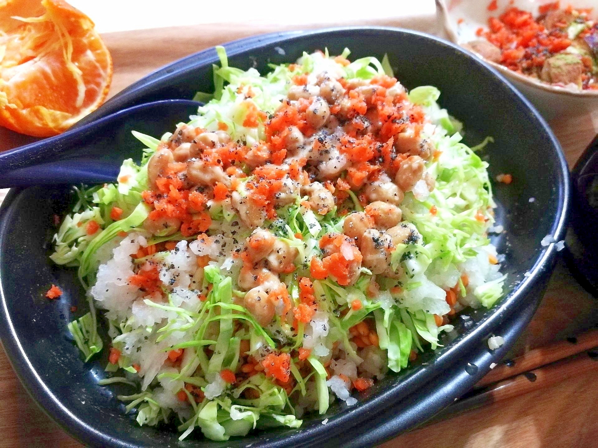 楽ウマ&栄養●納豆×キャベツ塩ダレ丼