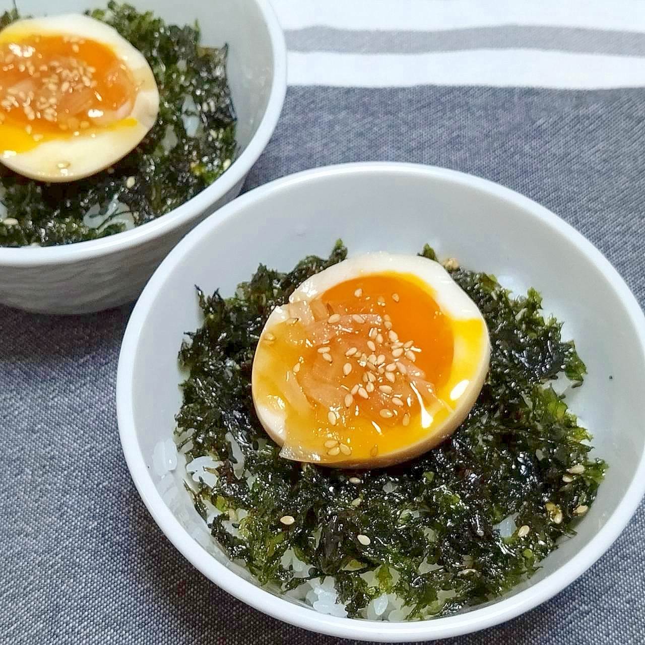 ふわサク海苔の味玉丼☆ピリ辛胡麻玉ねぎダレ