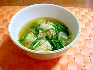 鶏団子と水菜の煮びたし