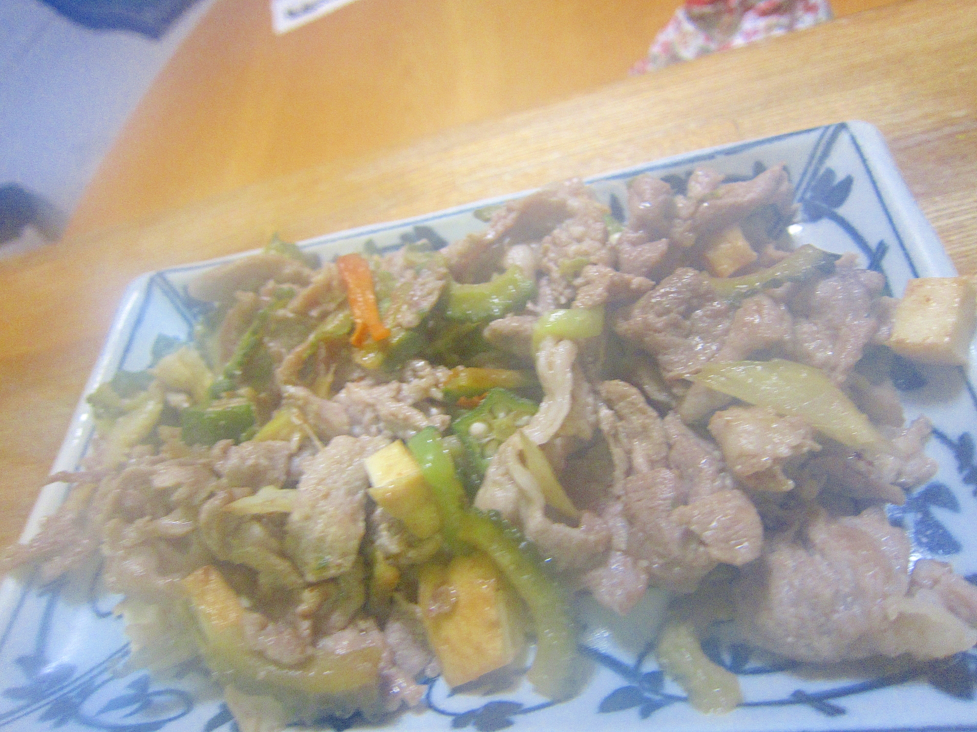 人参ゴーヤとオクラ厚揚げ豆腐の味醂醤油煮