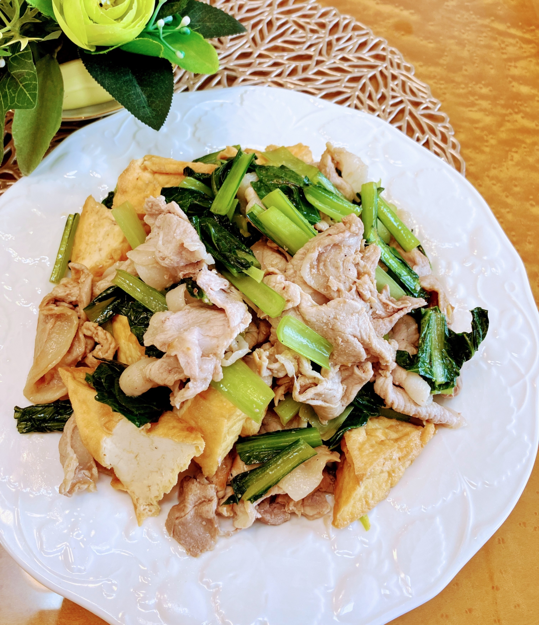 〜小松菜と豚肉と厚揚げの甘辛炒め〜