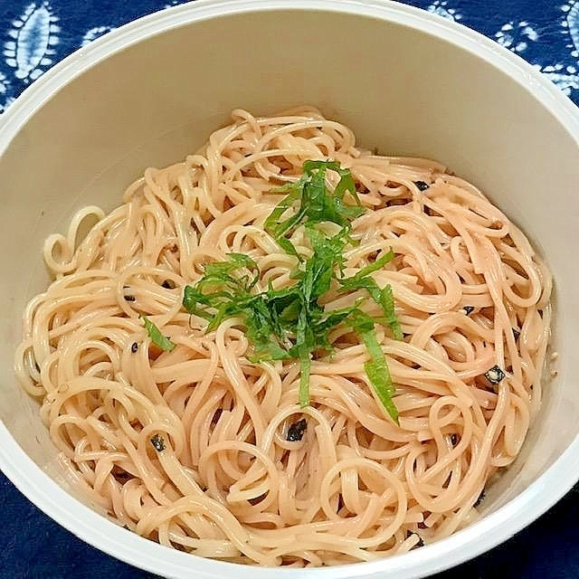 レンジ調理　ふりかけで作るお手軽明太子スパゲティ