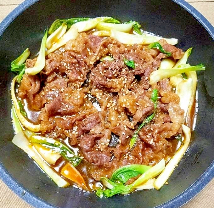 青梗菜と牛肉切り落としの炒めもの