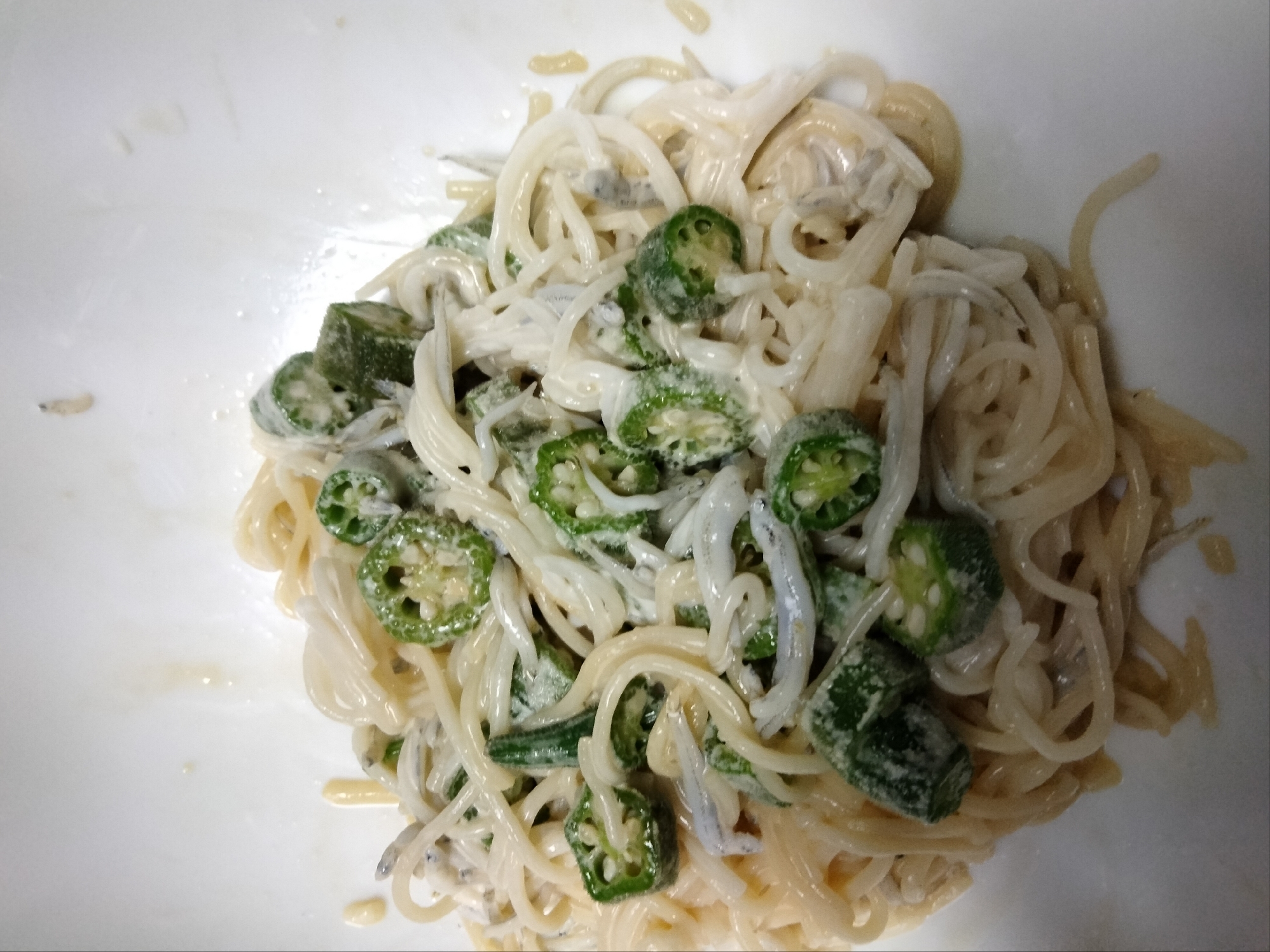 素麺サラダ オクラしらす入れて