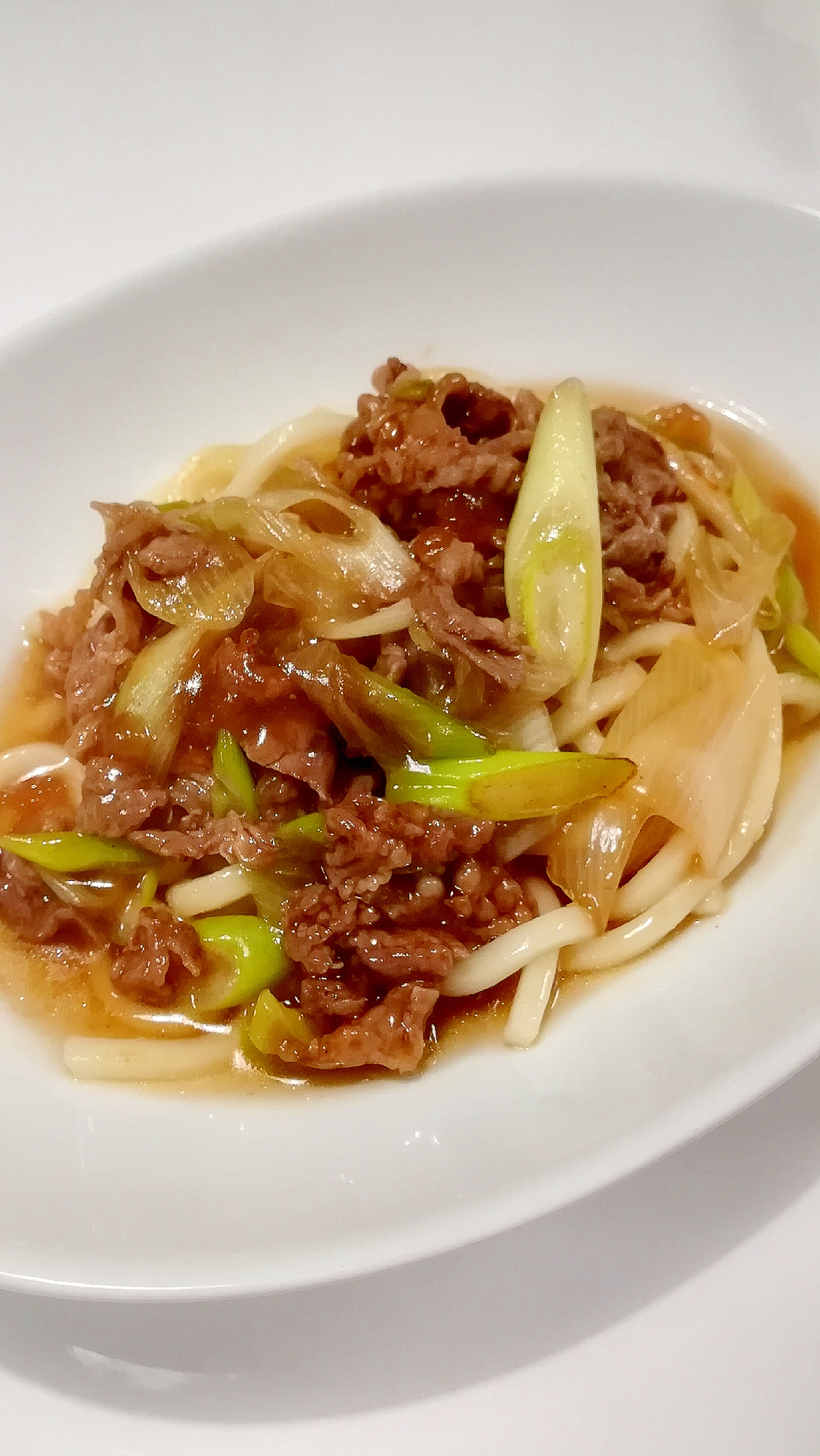 ☆牛肉と葱のあんかけ焼きうどん☆