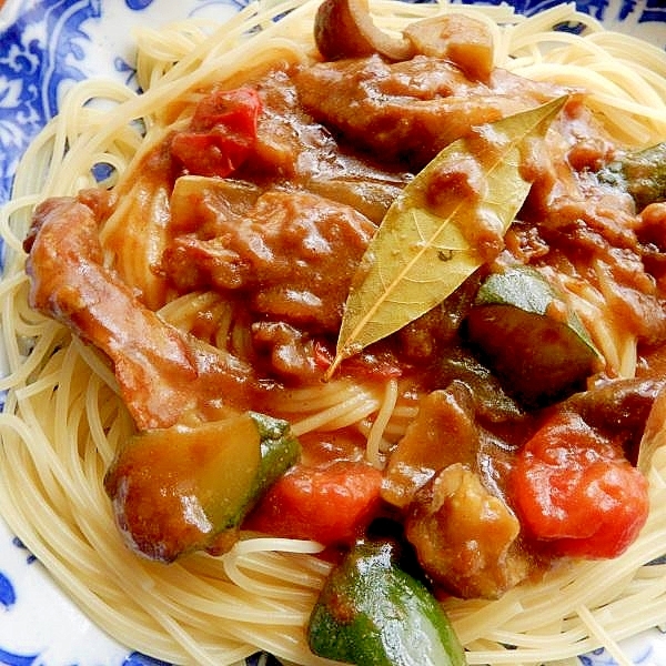 わざと残したカレーをリメイク❤スパゲッティー♪