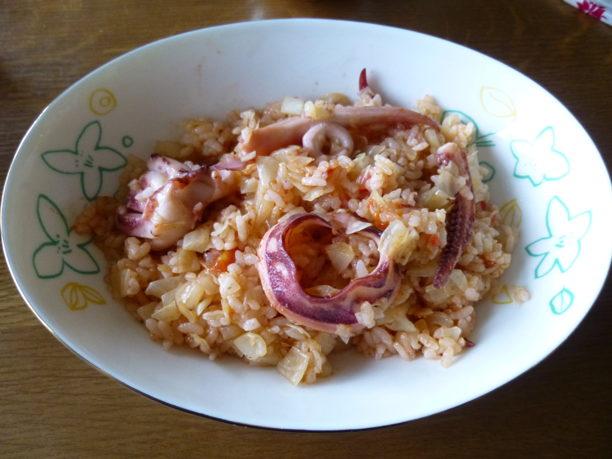 キャベツとトマトの煮込みでイカライス