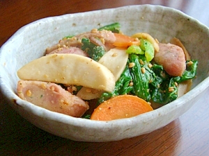 小松菜ウィンナーの胡麻麺つゆ炒め