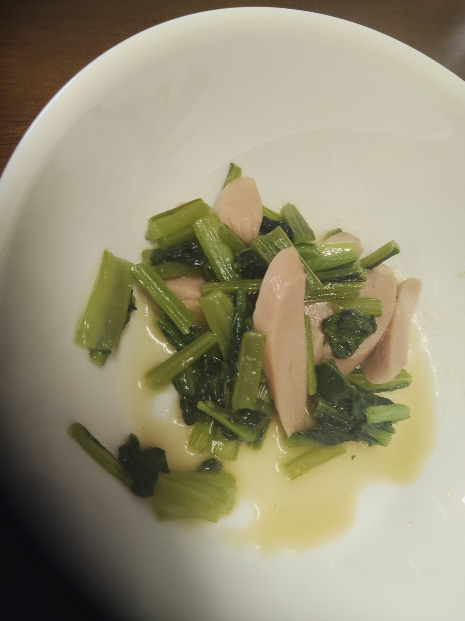 魚肉ソーセージと小松菜の中華炒め