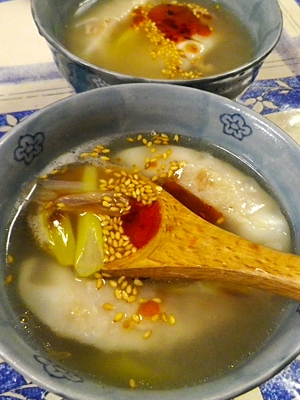 焼きネギ餃子スープ
