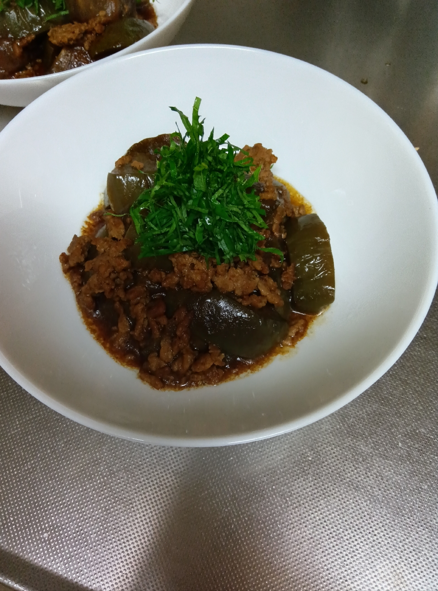 白ナスのそぼろ煮、シソ風味