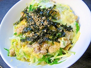 鶏のひき肉としゃきしゃき水菜の親子丼