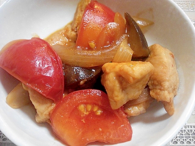 ♡鶏胸肉と茄子とトマトの甘酸っぱ炒め