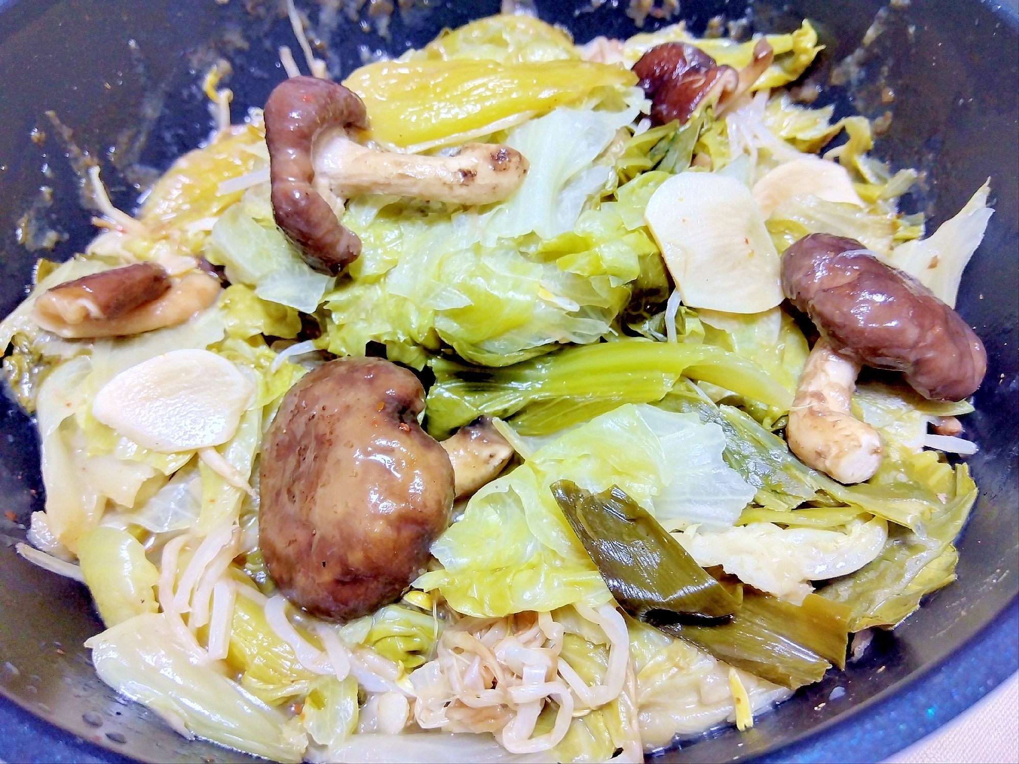 椎茸レタス青梗菜もやし九条葱のホットサラダ