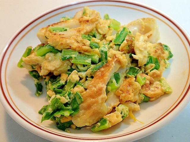 麺つゆマヨで　サラダ菜と竹輪の卵炒め