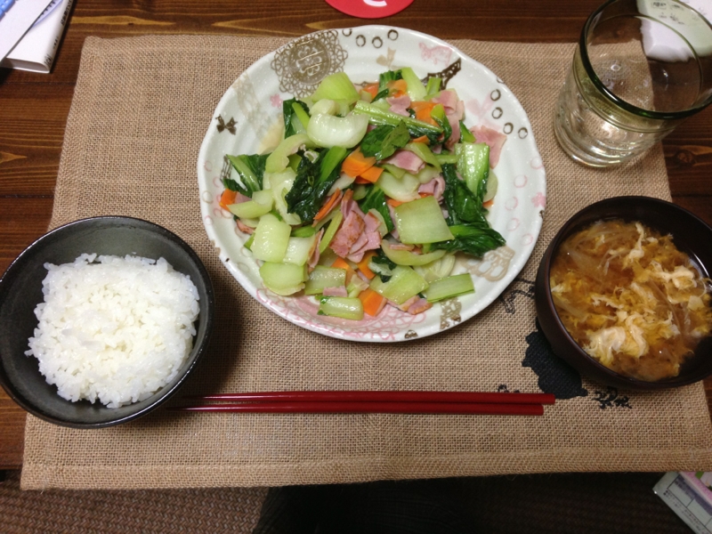 青梗菜とベーコン炒め