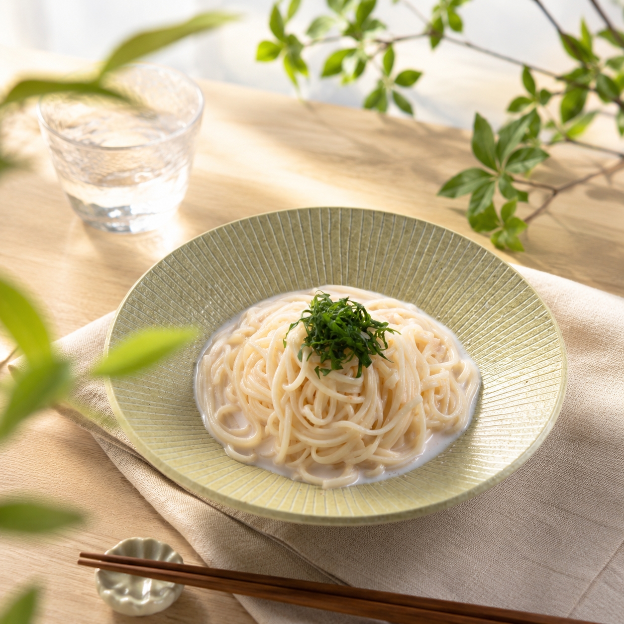 茹で時間も短くて簡単、たらこひやむぎパスタ風