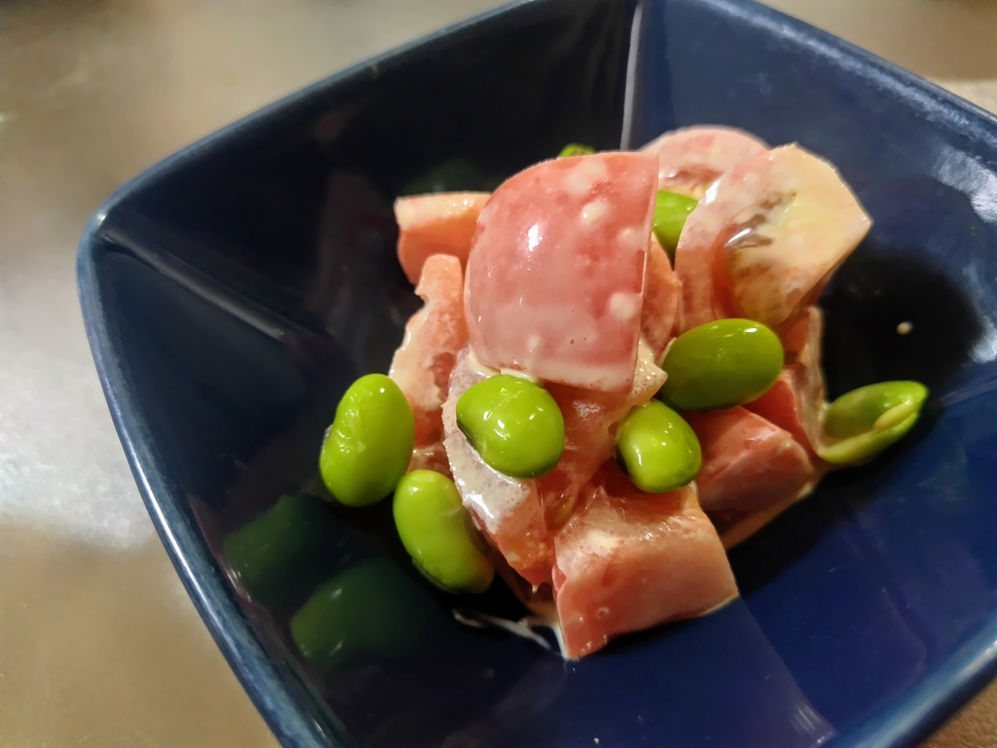 トマトと枝豆の麺つゆマヨサラダ