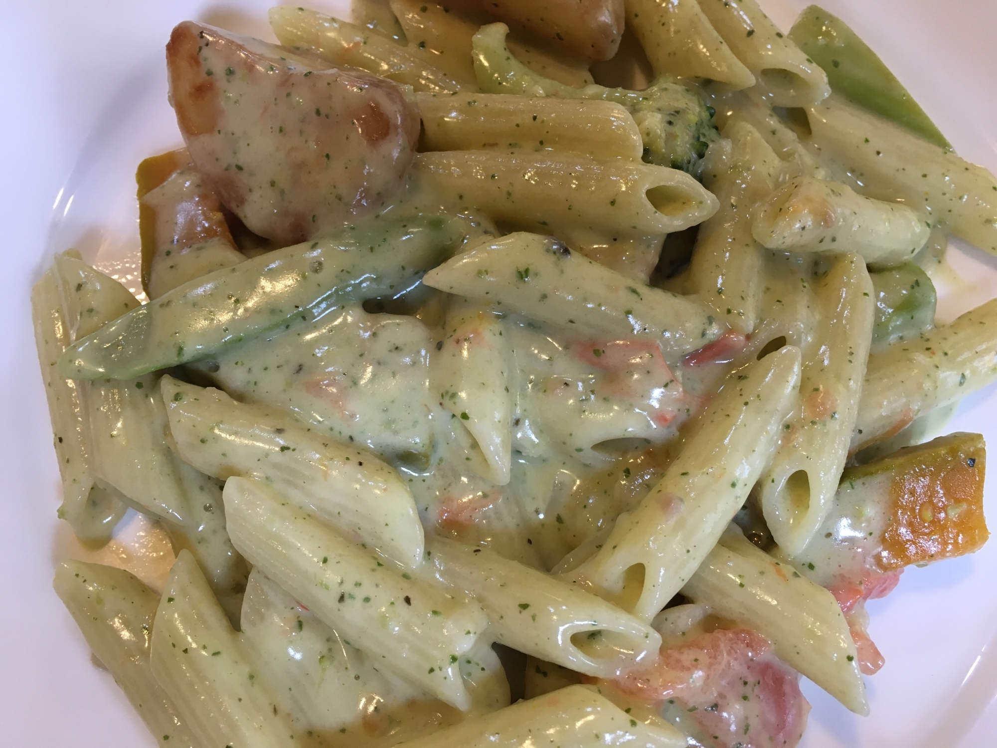 かぼちゃとアスパラとトマトのバジルクリームペンネ レシピ 作り方 By Tommeg12 楽天レシピ