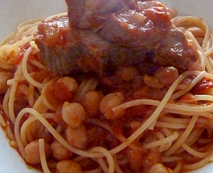 ひよこ豆のトマトソーススパゲッティ