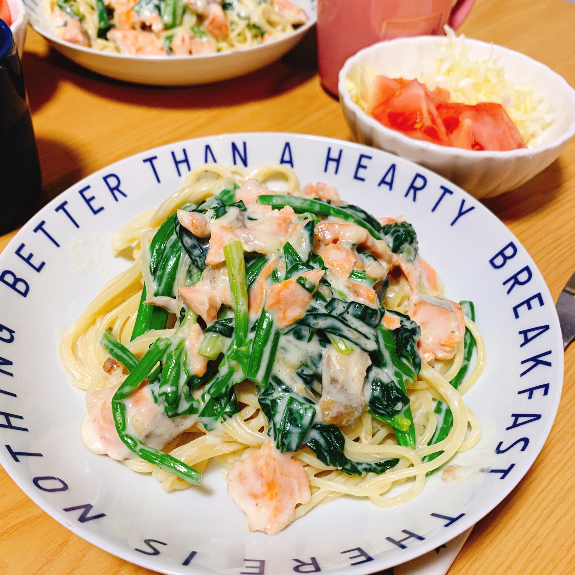 牛乳で ほうれん草と鮭のクリームパスタ レシピ 作り方 By ちびゴン 新米主婦 楽天レシピ