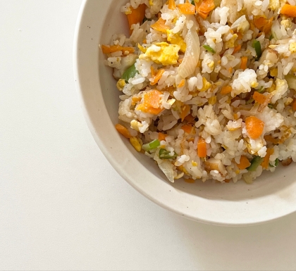 ウインナー、小ねぎ、水菜の卵炒飯