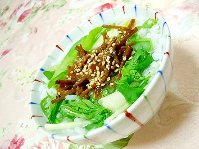 ❤ふきの佃煮と水菜と葱の生姜粥❤