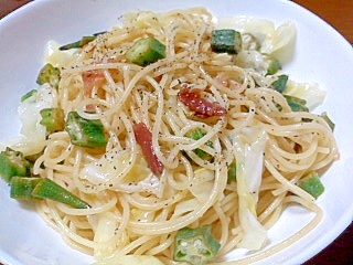 オクラとキャベツの梅パスタ レシピ 作り方 By イ シュリー 楽天レシピ