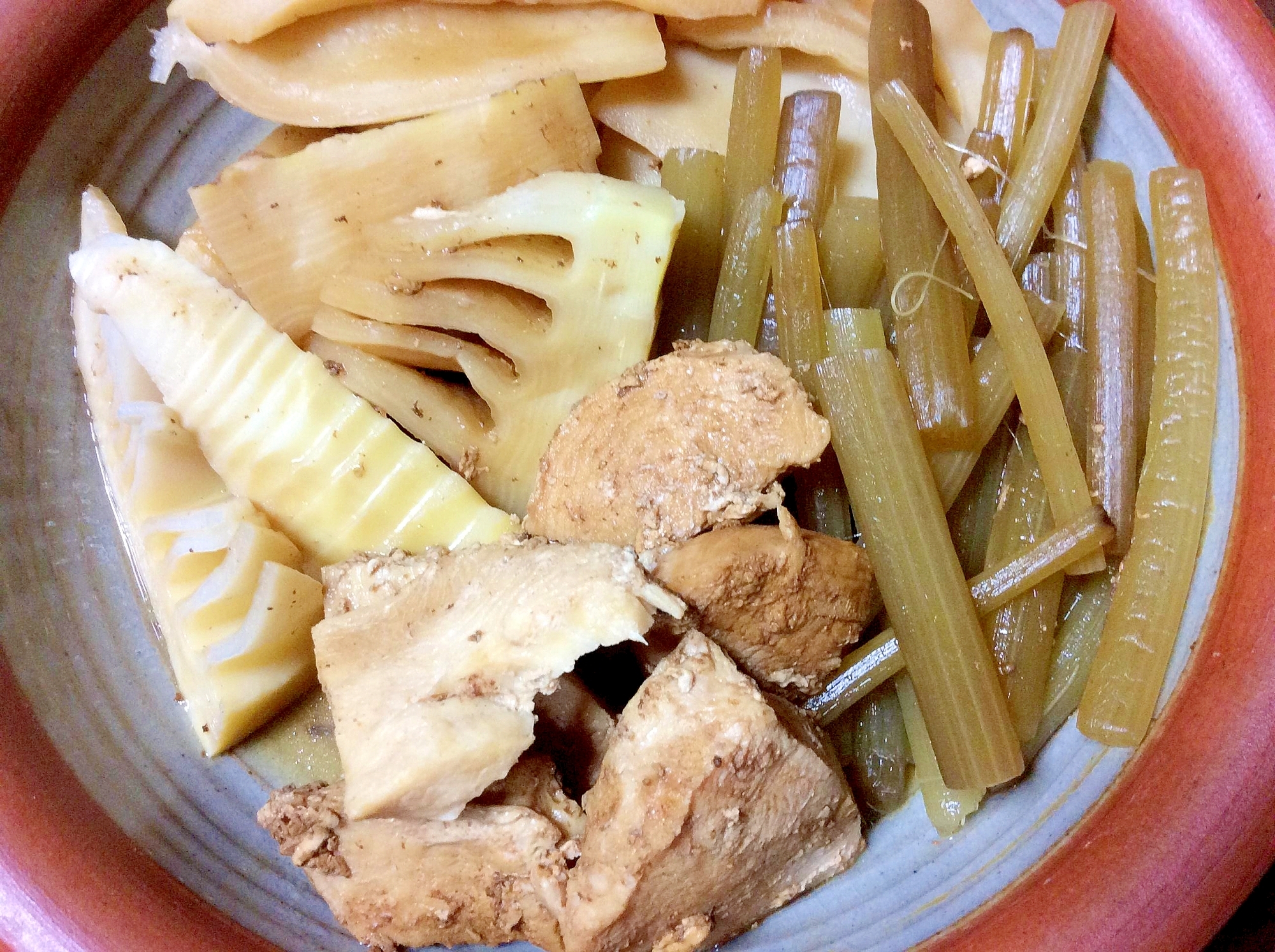 筍とフキと鶏胸肉の煮物