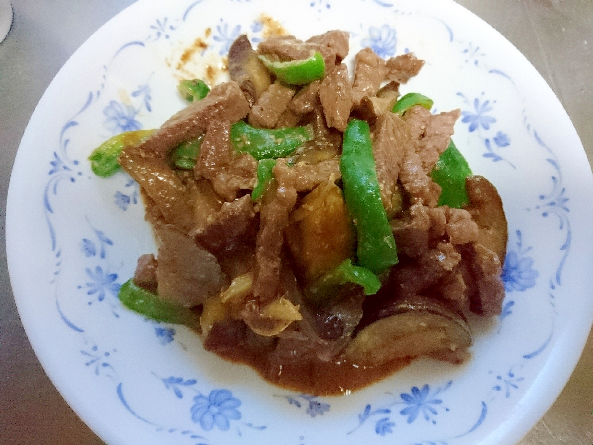 牛肉と茄子とピーマンの味噌炒め