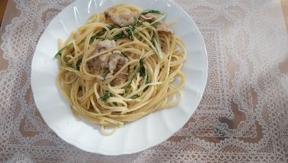 間違いない味！水菜と豚肉の和風パスタ