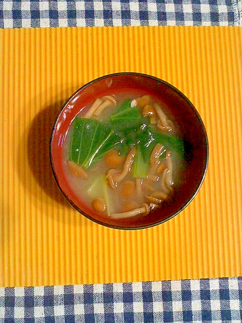 ナメコと小松菜の味噌汁♪
