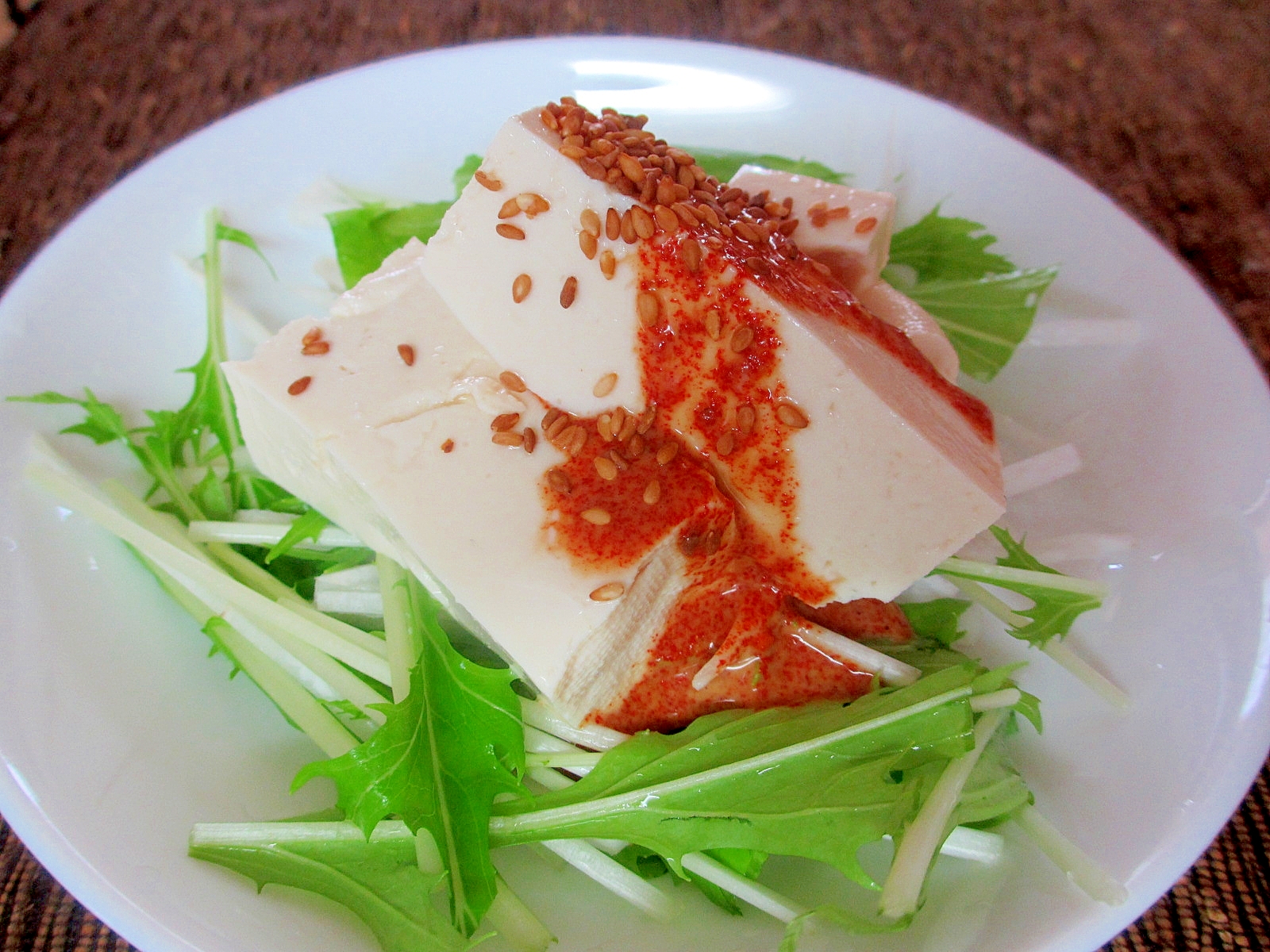 大根と水菜の豆腐サラダピリ辛マヨドレッシング